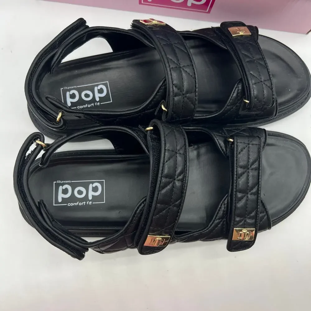 Pop Yield Open Toe Women's Footbed Sandals Black Size 11M